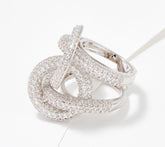 Diamonique x Zaxie Silvertone "Pop Fizz Link" Pave Cocktail Ring, Size 10